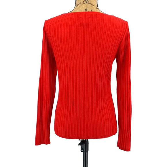 Chico's Henley Top Women 1 Medium M Knit Orange‎ Red Ribbed Gold Snap Buttons - Picture 7 of 7